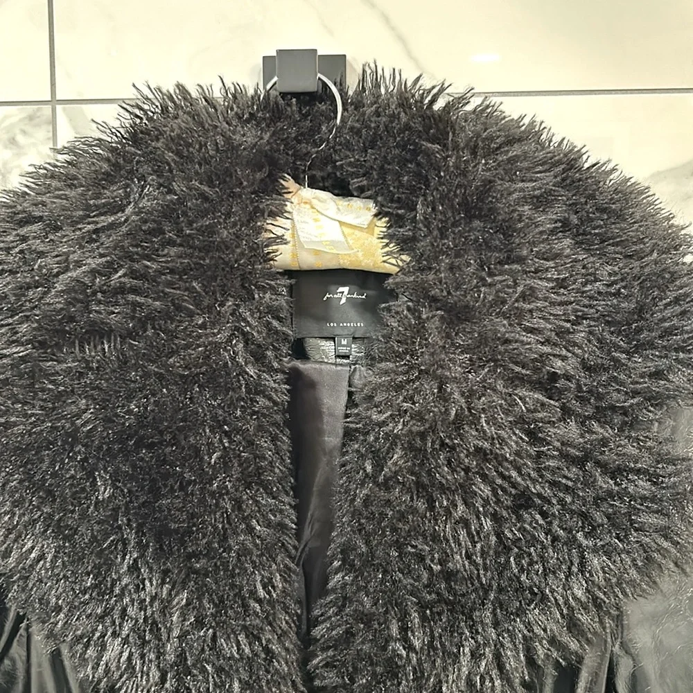 7 FOR ALL MANKIND vegan leather Patent Faux Fur Trimmed Trench Coat size M - Picture 3 of 11